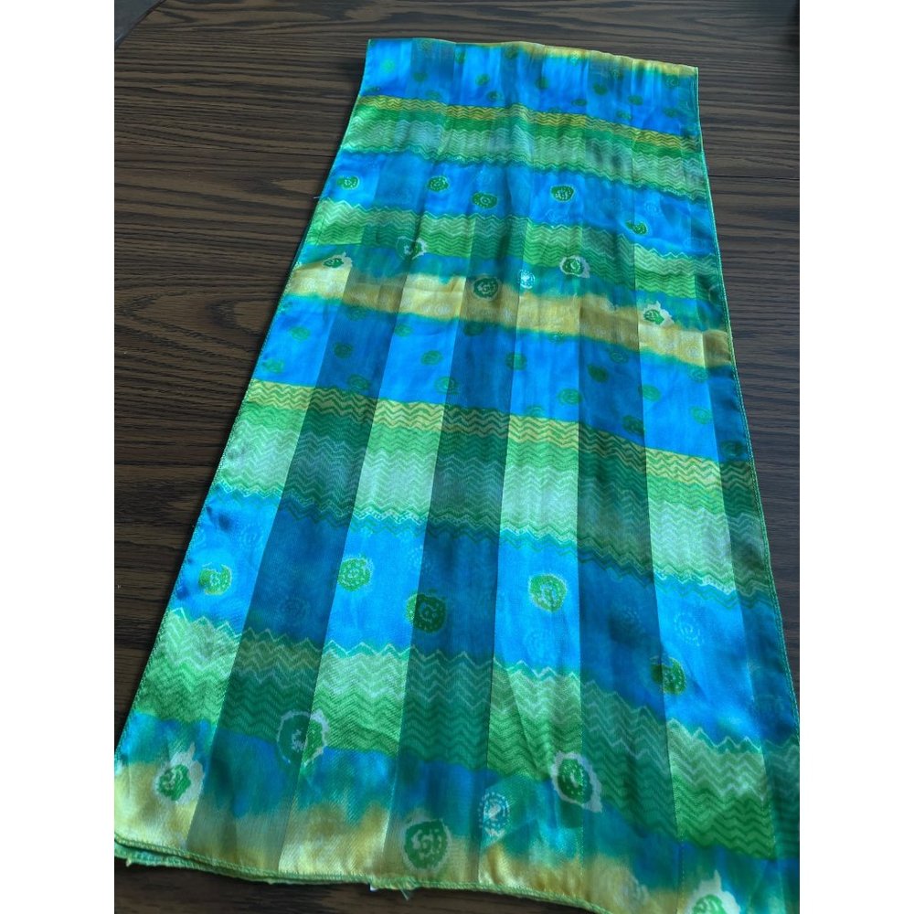 Sheer Green/Blue/Yellow striped scarf